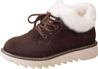 Generic Waterproof Boots Womens Size 5 Lined Insulated Boots Warm Plush Cotton Shoes Lace Up Ankle Boots (Coffee, 7.5)