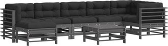 vidaXL Juego De Muebles De Jard&iacute;n 8 Pzas Y Cojines Madera Maciza Gris Vidaxl