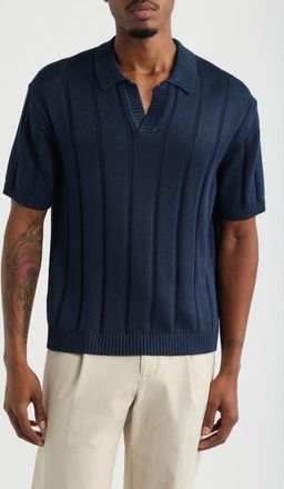 Open Edit Boxy Short Sleeve Polo Sweater in Navy Eclipse at Nordstrom, Size Xx-Large