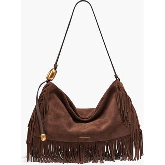DKNY Velvet Suede Fringe Large Shoulder in Chocolate at Nordstrom