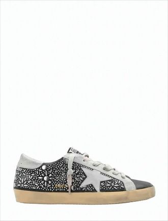 Golden Goose Black Leather Low-Top Sneakers With Floral Cut-Out Design