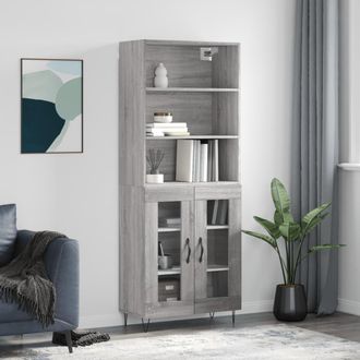 vidaXL Aparador Alto Madera Contrachapada Gris Sonoma 69,5x34x180 Cm Vidaxl