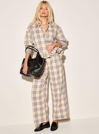 Icone Womens Drawcord-waist checkered twill pant