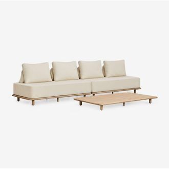 Sklum Conjunto De Jard&iacute;n Con Sof&aacute; Modular De Jard&iacute;n De 2 Piezas De 2 Plazas Y Mesa De Centro 160x95 Cm En Acacia Portet Sklum