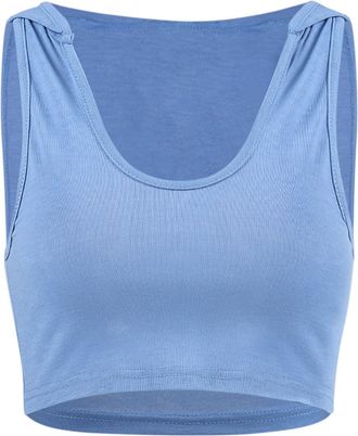 Generic Sports Bras Womens Comfortable and Sexy Workout U Neck Sportswear Fitness Short Top Hooded Sleeveless Vest Top(Blue,M)