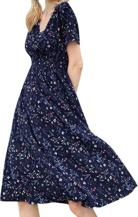 Generic Womens Boho Dresses Summer UK Sale Clearance Loose Casual Midi Tunic Dress Floral Polka Dots Print V Neck Short Sleeve T Shirt Ruffle Dresses