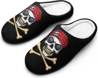 Generic Jolly Roger Skull Womens Slippers Warm House Slippers Indoor House Shoes with Anti-Skid Rubber Sole