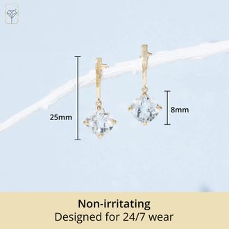 MAX + STONE 14k White or Yellow Gold 8mm Solitaire Cushion Cut Gemstone Drop Dangle Earrings