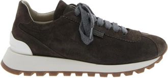 Brunello Cucinelli Bruine Lage Sneakers met Monil Detail - Dames - Sneakers - Bruin - 38 EU - Leer - Schoenen