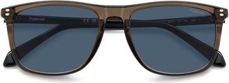 Polaroid 55mm Polarized Rectangular Sunglasses in Brown/Blue Pz at Nordstrom