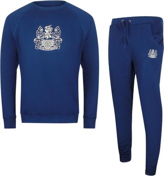 Aquascutum Mens Iconic Crest Navy Blue Crew Neck Tracksuit Set Cotton - Size X-Large