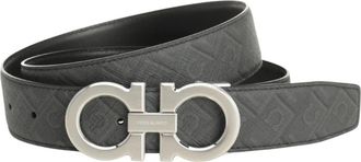 Ferragamo Omkeerbare en verstelbare Gancini riem - Heren - Riemen - Zwart - 115 CM - Leer - Accessoires