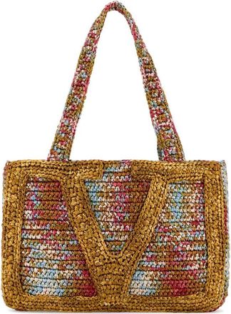 Valentino Garavani Multicolor Raffia Medium Vlogo Signature Shopping Bag