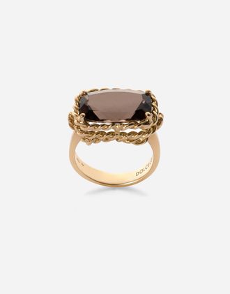 Dolce & Gabbana Anna Ring In Yellow 18kt Gold With Smoky Quartz - Woman Bijoux Gold 52