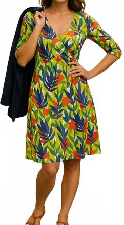 Calypso Cross Over Wrap Knit Dress In Garden Print