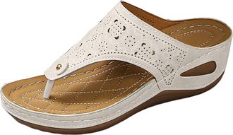 Generic Womens Platform Flip Flops Summer Sandals with Cut Out Design Casual Thick Sole Slippers Comfortable Arch Support Outdoor Beach Walking Shoes (White, 