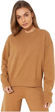 Yves Salomon Ronde Hals Cropped Trui - Dames - Ronde hals truien - Beige - S - Wol - Truien & Vesten