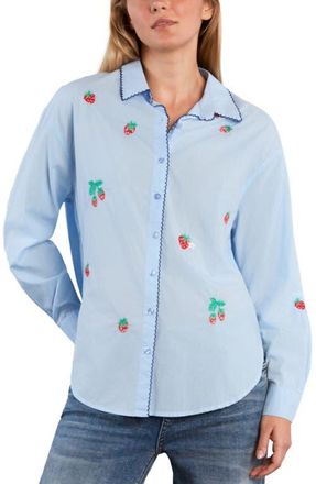 BILLY T Strawberry Kisses Button-Up Shirt in Windsurfer Blue at Nordstrom, Size X-Small