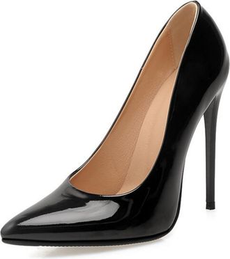 Generic Womens Slip on Court Shoes Pointed Toe PU Leather Dress Pumps Stiletto High Heel Party Prom Shoes,Black,9.5 UK