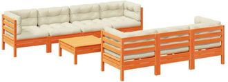 vidaXL Set De Sof&aacute;s Jard&iacute;n 8 Pzas Con Cojines Madera Pino Marr&oacute;n Cera Vidaxl