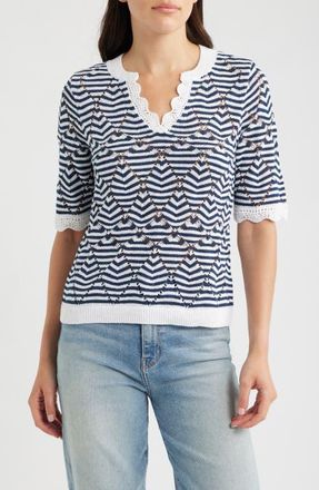 Nic+Zoe Coastline Open Stitch Sweater in Indigo Multi at Nordstrom, Size Xx-Large