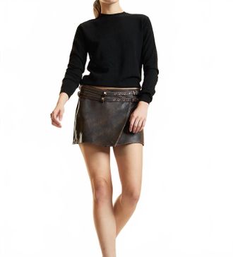 Cynthia Rowley Winona Leather Wrap Skirt In Brown