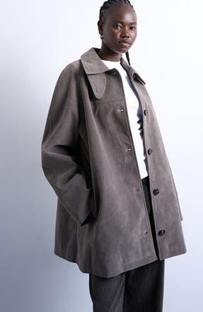 Topshop Faux Suede Car Coat in Grey at Nordstrom Rack, Size X-Small