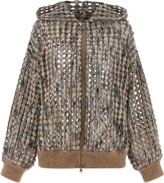 Brunello Cucinelli Multicolor Balloon Net Embroidery cardigan