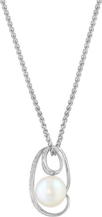 Effy Sterling Silver 9-9.5mm Freshwater Pearl & Diamond Pendant Necklace - 0.13ct. in White at Nordstrom Rack