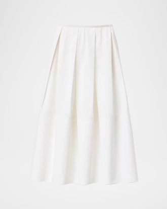 Lafayette 148 New York Pleated Organic Cotton Poplin Midi Skirt