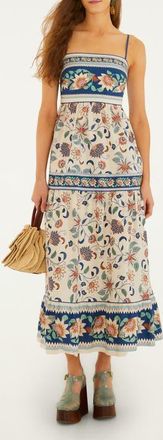 Farm Rio Delhi Floral Tapestry Print Sundress in Ivory/Blue/Soft Pink at Nordstrom, Size Xx-Small