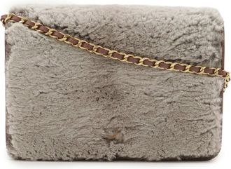 Chanel Gray Leather Fur Chain/Shoulder Wallet (Pre-Owned)