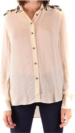 Pinko Zijden Blouse met Schoudersversieringen - Dames - Overhemden - Wit - M - Overhemden