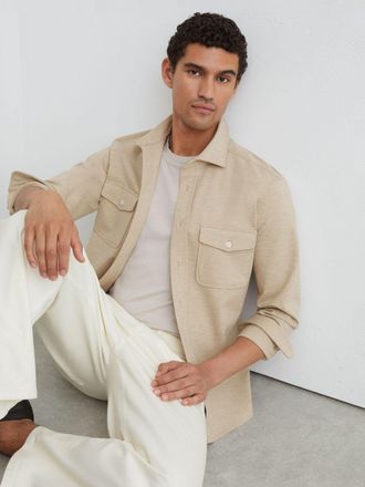 Reiss Oatmeal Twin-pocket Button-through Overshirt, Xxl