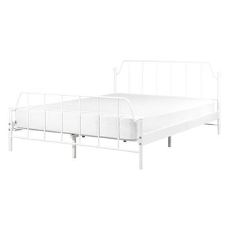 Beliani Cama Con Somier Minimalista Moderno Listones De Madera De &Aacute;lamo Metal Blanco 140 X 200 Cm Mauressac