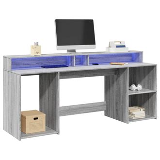 Berkfield Home Desk with LED Lights Grey Sonoma 200x55x91 cm Engineered Wood | Size: 200 x 55 x 91 cm