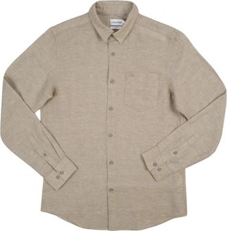 Calvin Klein Camicia con taschino - Heren - Casual Overhemden - Beige - 2XL - Katoen - Overhemden