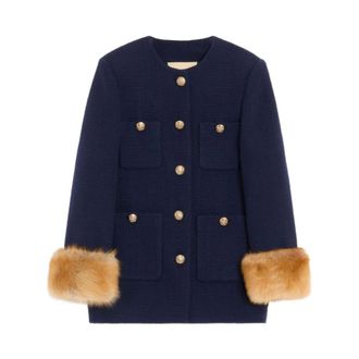 Valentino Garavani Jassen, Dames, Blauw, S, Tweed, Caban in tweed