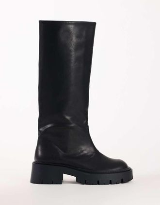 Topshop Lennox stivali al ginocchio chunky neri-Nero