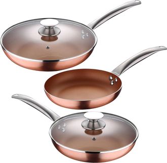 San Ignacio Set 5pc Sartenes &Oslash;20&oslash;24&oslash;28 (con Tapa) Aluminio Prensado Inducci&oacute;n Optimum Copper - Cobre