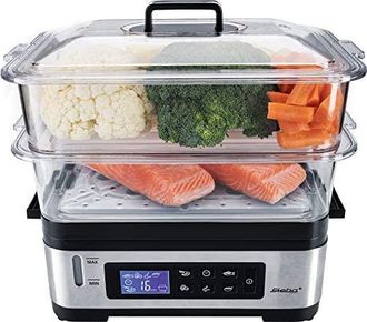 Steba Dg 2 - Vaporera Electr&oacute;nica (3-6 Litros), Sin Bpa, Incluye Kit De Viaje, Pantalla Lcd Con 5 Programas Autom&aacute;ticos, Temporizador De 30 Minutos Con Soni