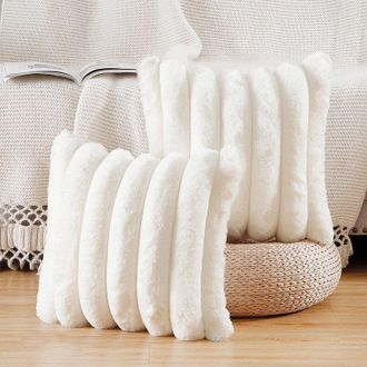 OEM Juego De Dos Fundas De Coj&iacute;n De Piel Sint&eacute;tica, Fundas Suaves Para Cojines De Sof&aacute; Y Dormitorio, Color Blanco Crema, 45 X 45 Cm