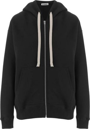 Jil Sander Katoenen Hoodie met Logo - Dames - Vesten met rits - Zwart - XS - Katoen - Hoodies & sweatvesten
