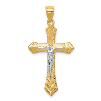 Diamond2Deal 10k Yellow Gold Rhodium Passion Crucifix Pendant