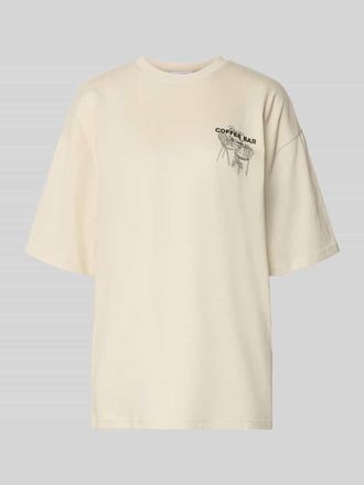 Review Oversized T-Shirt mit Statement-Print in Beige, Gr&ouml;&szlig;e XL