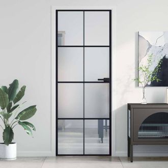 vidaXL Puerta Interior Delgada Negra Vidrio Y Aluminio 76x201,5 Cm Vidaxl
