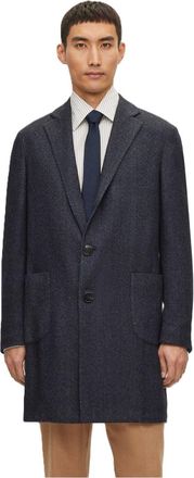 HUGO BOSS Mens Solid Patterned Lapel Collared Over Coat in Blue - Size 40 (Chest)