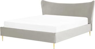 Beliani Cama Con Somier De Terciopelo Gris Claro Dorado 180 X 200 Cm Somier Chaleix