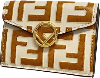 Fendi Beige Light Brown Leather Wallet (Tri-Fold) (Pre-Owned)