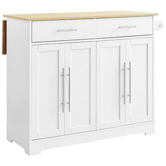 SoBuy SoBuy Carrello Cucina con Ruote, Isola Cucina con Piano di Lavoro Estensibile in Legno, 2 Cassetti e Ripiani Regolabili Mobile Salvaspazio per Mobili